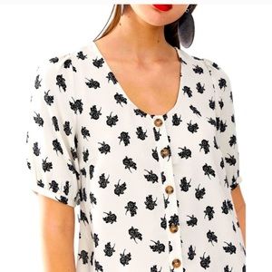 NWT Women’s Vero Moda Medium  cream and black floral dress top puff sleeve
